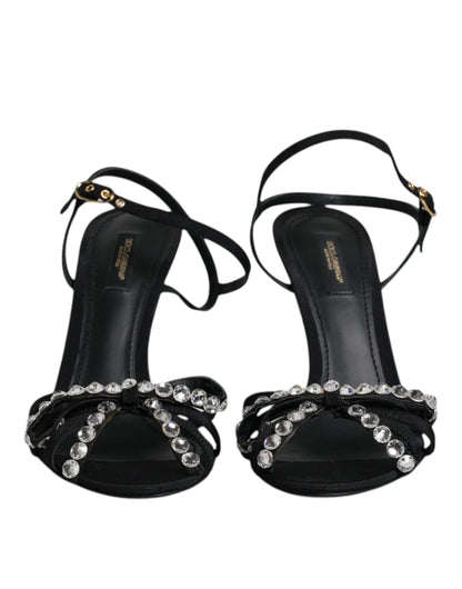Dolce & Gabbana Black Leather Crystal Bow KEIRA Sandals Shoes by Dolce & Gabbana