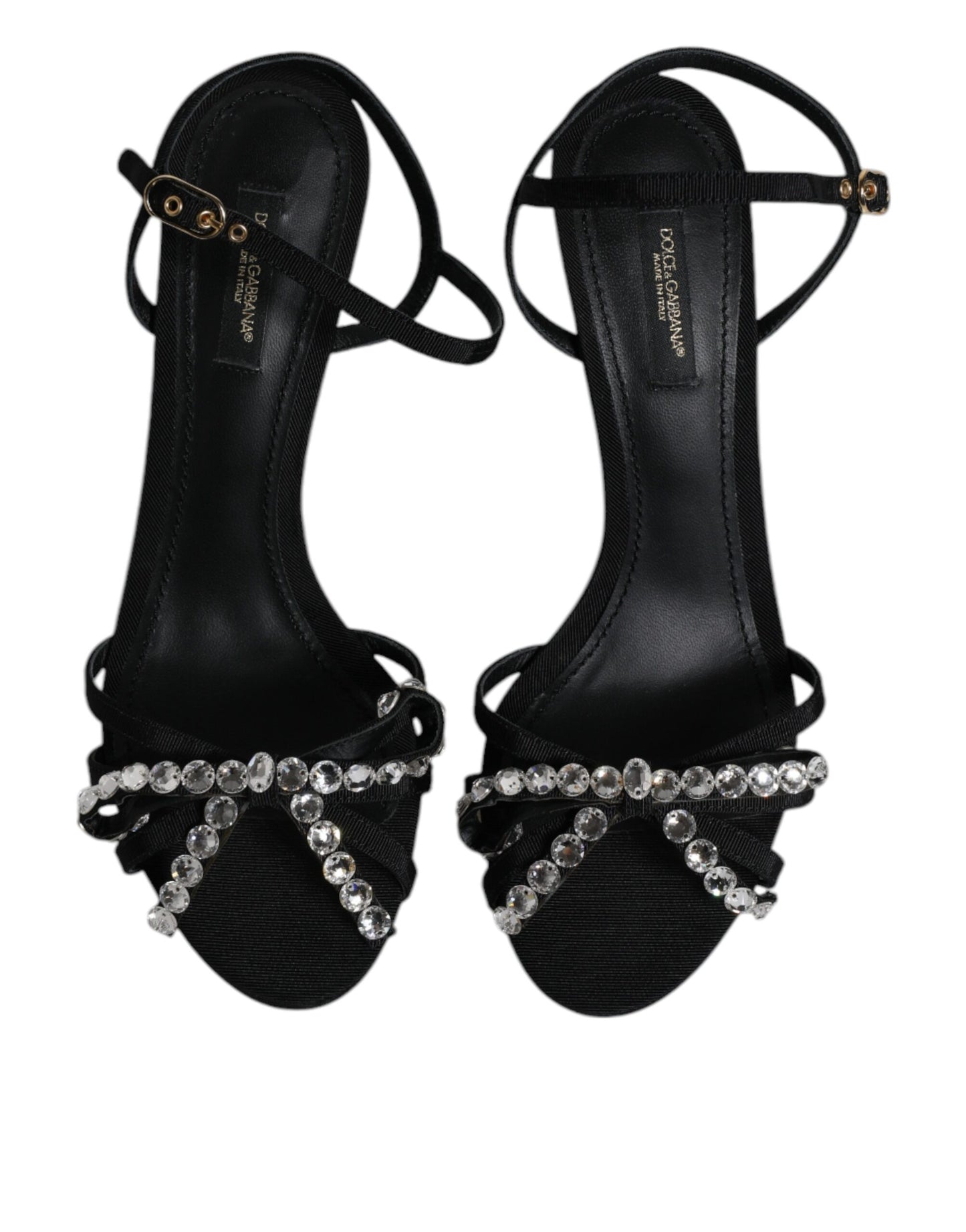 Dolce & Gabbana Black Leather Crystal Bow KEIRA Sandals Shoes by Dolce & Gabbana