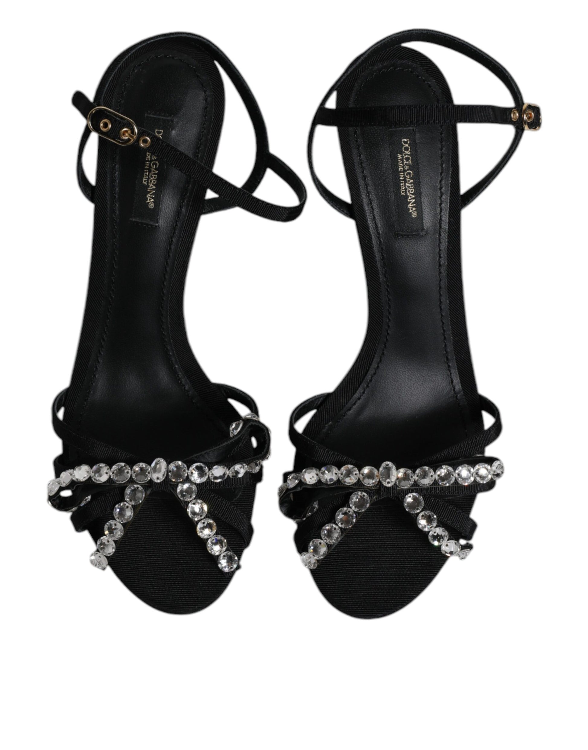 Dolce & Gabbana Black Leather Crystal Bow KEIRA Sandals Shoes by Dolce & Gabbana