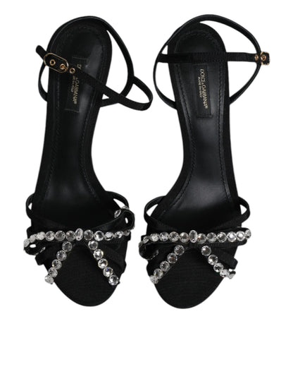 Dolce & Gabbana Black Leather Crystal Bow KEIRA Sandals Shoes by Dolce & Gabbana