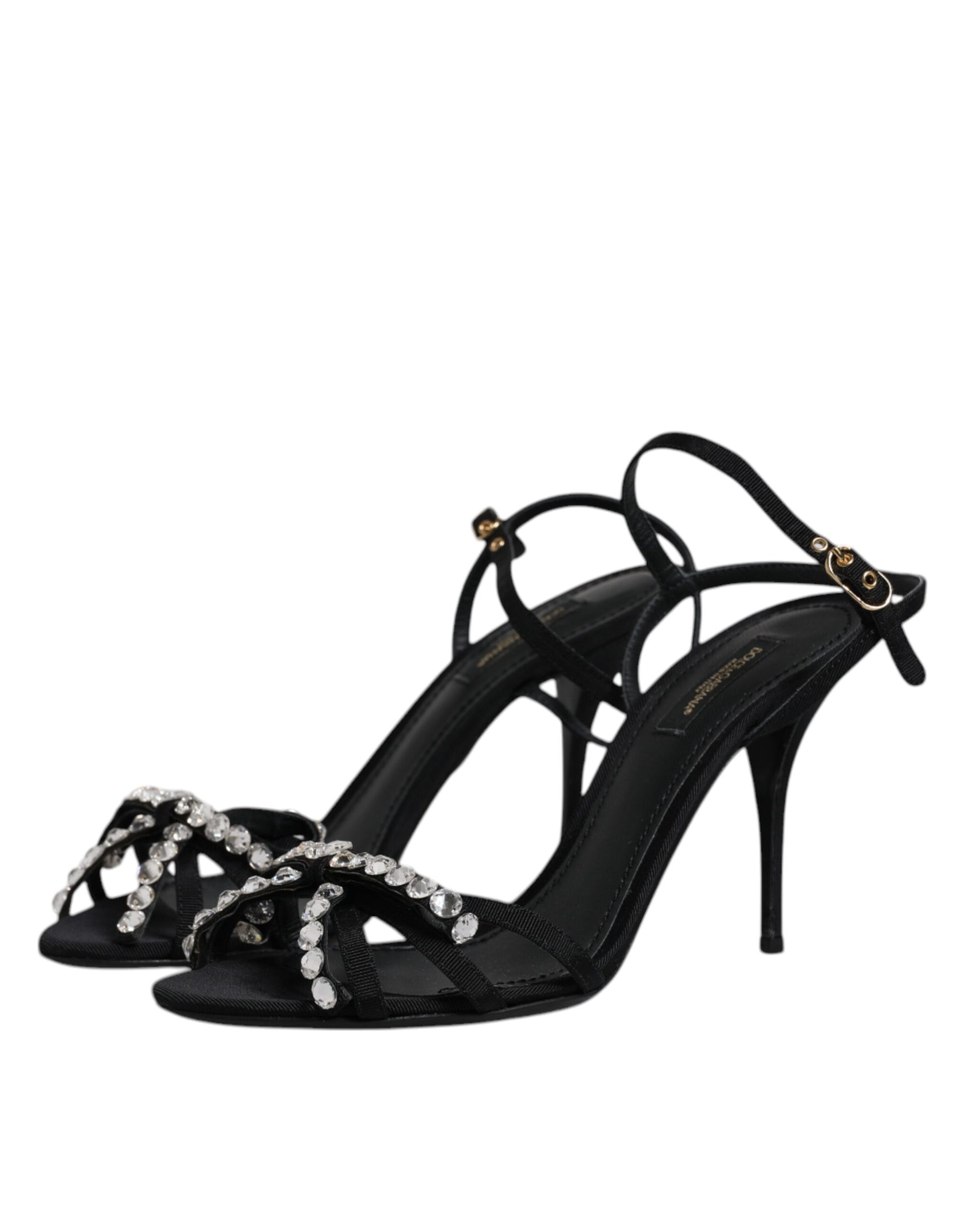 Dolce & Gabbana Black Leather Crystal Bow KEIRA Sandals Shoes by Dolce & Gabbana