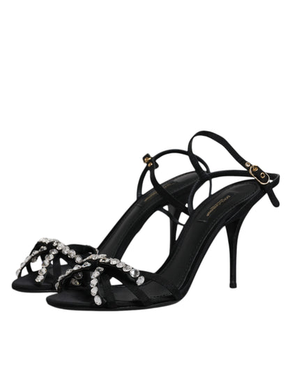 Dolce & Gabbana Black Leather Crystal Bow KEIRA Sandals Shoes by Dolce & Gabbana
