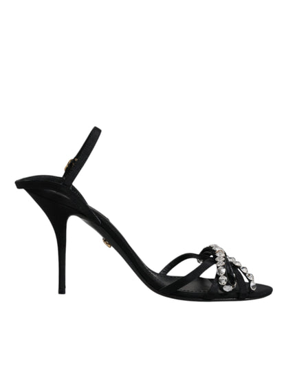 Dolce & Gabbana Black Leather Crystal Bow KEIRA Sandals Shoes by Dolce & Gabbana