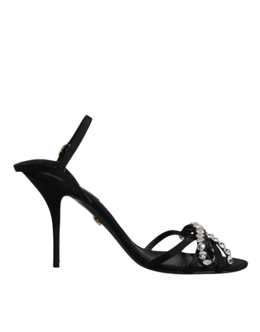 Dolce & Gabbana Black Leather Crystal Bow KEIRA Sandals Shoes by Dolce & Gabbana