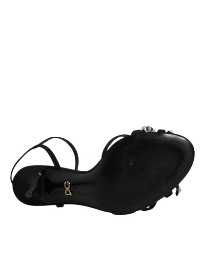 Dolce & Gabbana Black Leather Crystal Bow KEIRA Sandals Shoes by Dolce & Gabbana