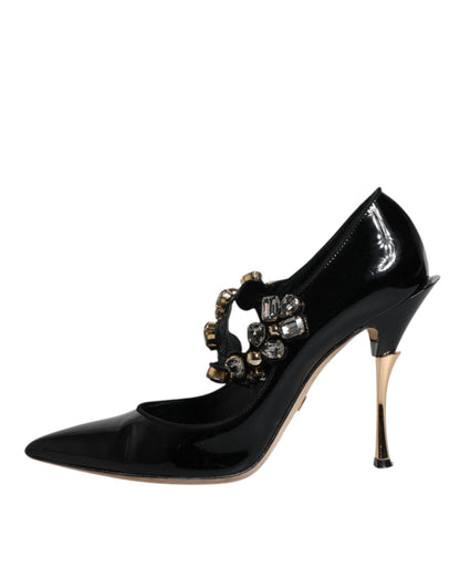 Escarpins Mary Jane en cuir noir et cristaux Dolce &amp; Gabbana