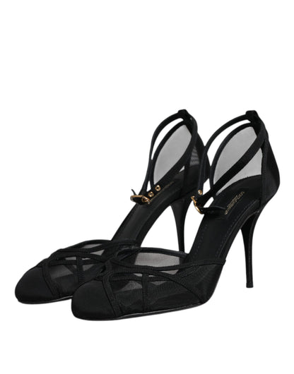 Escarpins à talons et bride cheville en maille noire Dolce &amp; Gabbana