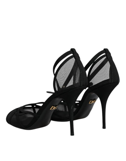 Escarpins à talons et bride cheville en maille noire Dolce &amp; Gabbana
