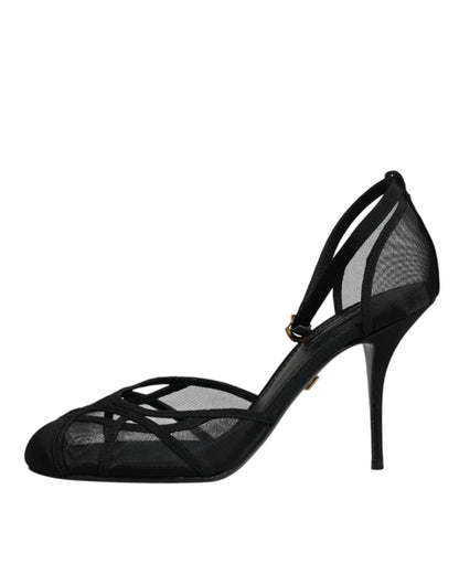 Escarpins à talons et bride cheville en maille noire Dolce &amp; Gabbana