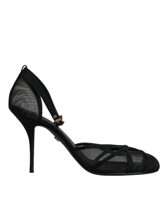 Escarpins à talons et bride cheville en maille noire Dolce &amp; Gabbana