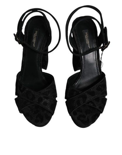 Dolce & Gabbana Black Leopard Platform Heels Sandals Shoes by Dolce & Gabbana