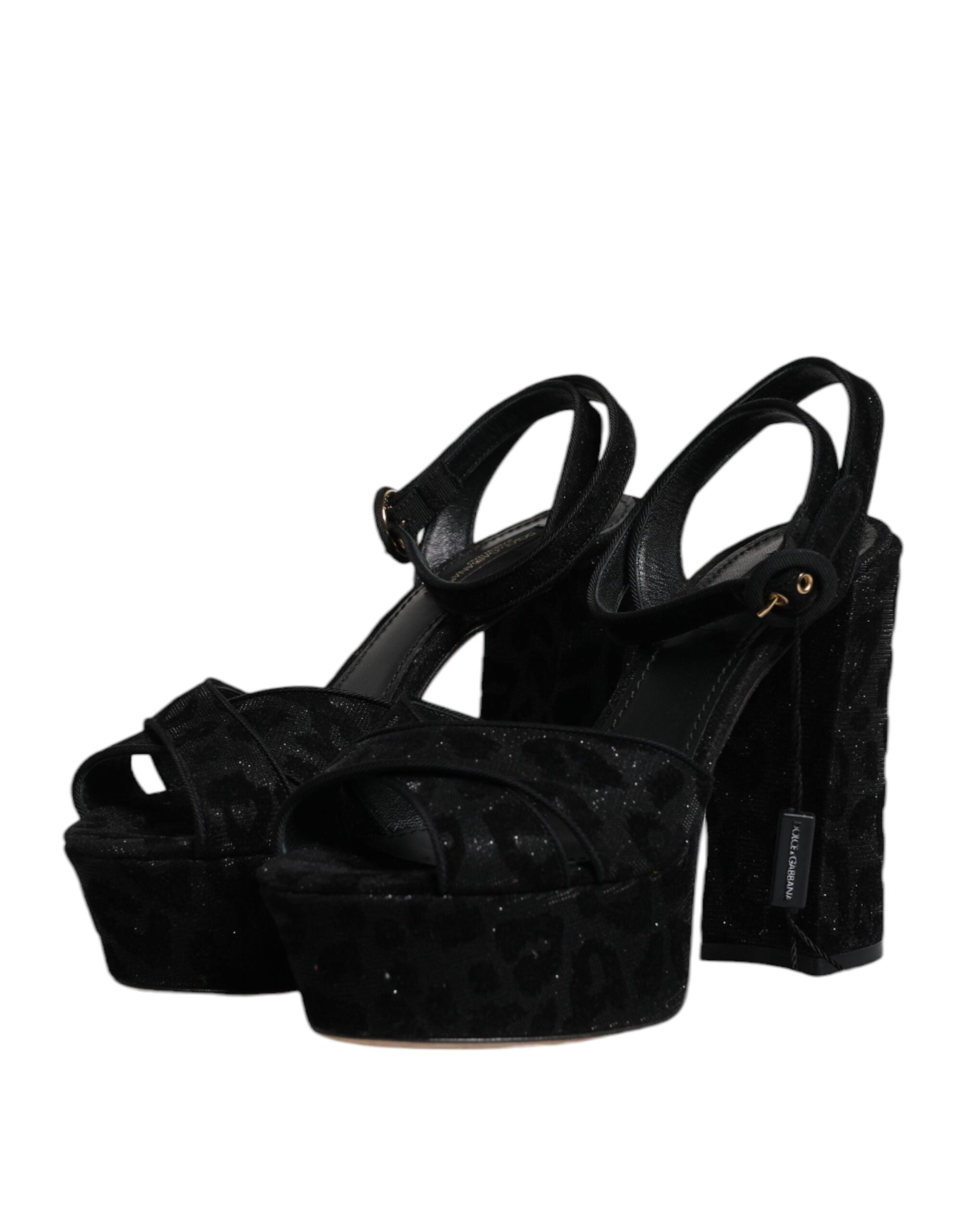Dolce & Gabbana Black Leopard Platform Heels Sandals Shoes by Dolce & Gabbana