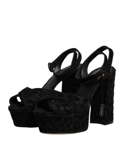 Dolce & Gabbana Black Leopard Platform Heels Sandals Shoes by Dolce & Gabbana