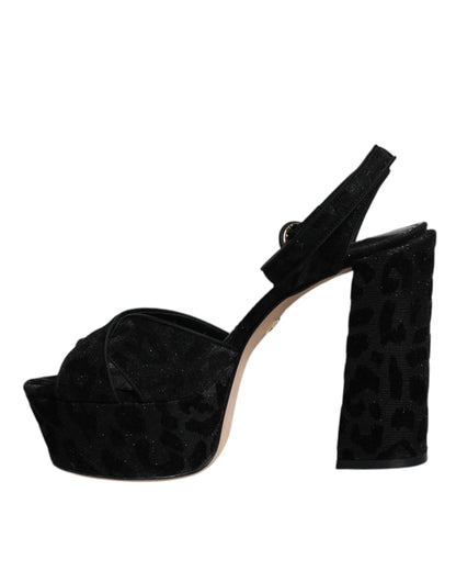 Dolce & Gabbana Black Leopard Platform Heels Sandals Shoes by Dolce & Gabbana
