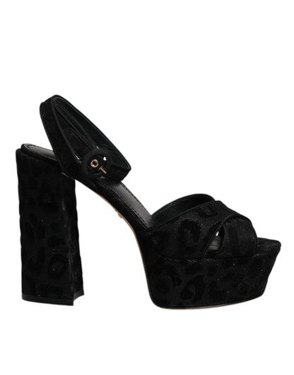 Dolce & Gabbana Black Leopard Platform Heels Sandals Shoes by Dolce & Gabbana
