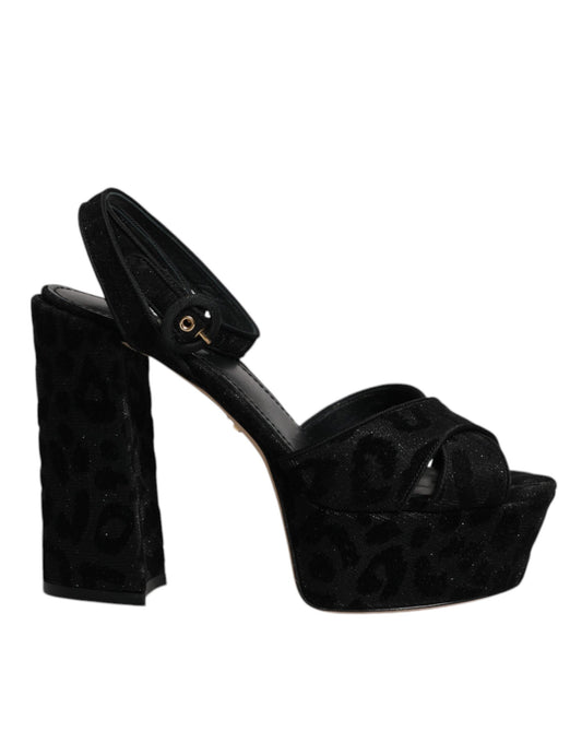 Dolce & Gabbana Black Leopard Platform Heels Sandals Shoes by Dolce & Gabbana