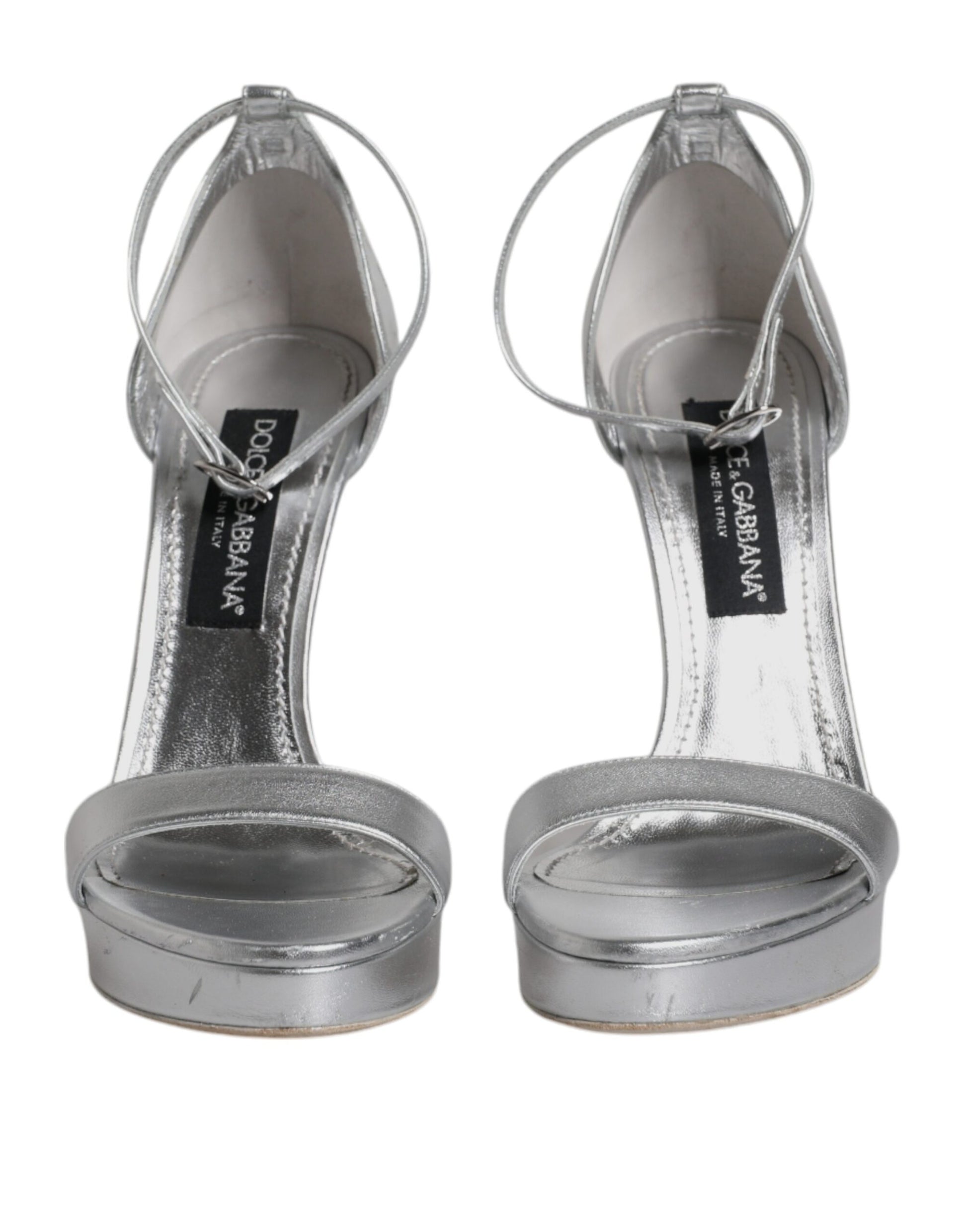 Dolce & Gabbana Silver Leather Platform Keira Sandals Shoes by Dolce & Gabbana