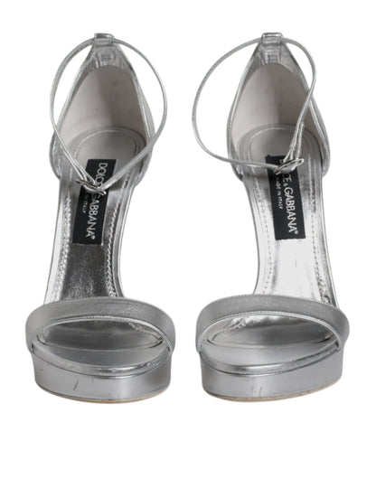 Dolce & Gabbana Silver Leather Platform Keira Sandals Shoes by Dolce & Gabbana