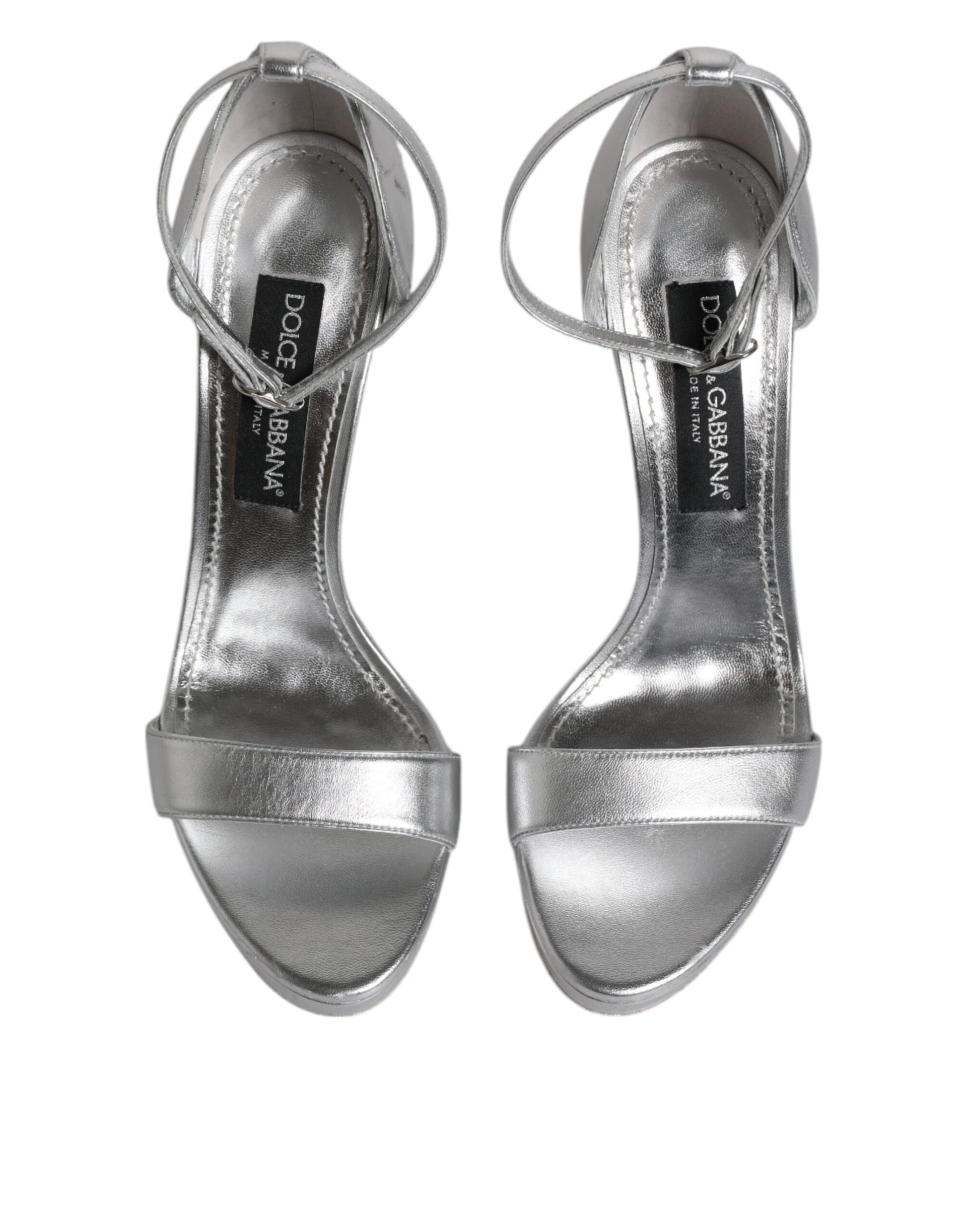 Dolce & Gabbana Silver Leather Platform Keira Sandals Shoes by Dolce & Gabbana