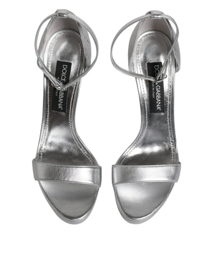Dolce & Gabbana Silver Leather Platform Keira Sandals Shoes by Dolce & Gabbana