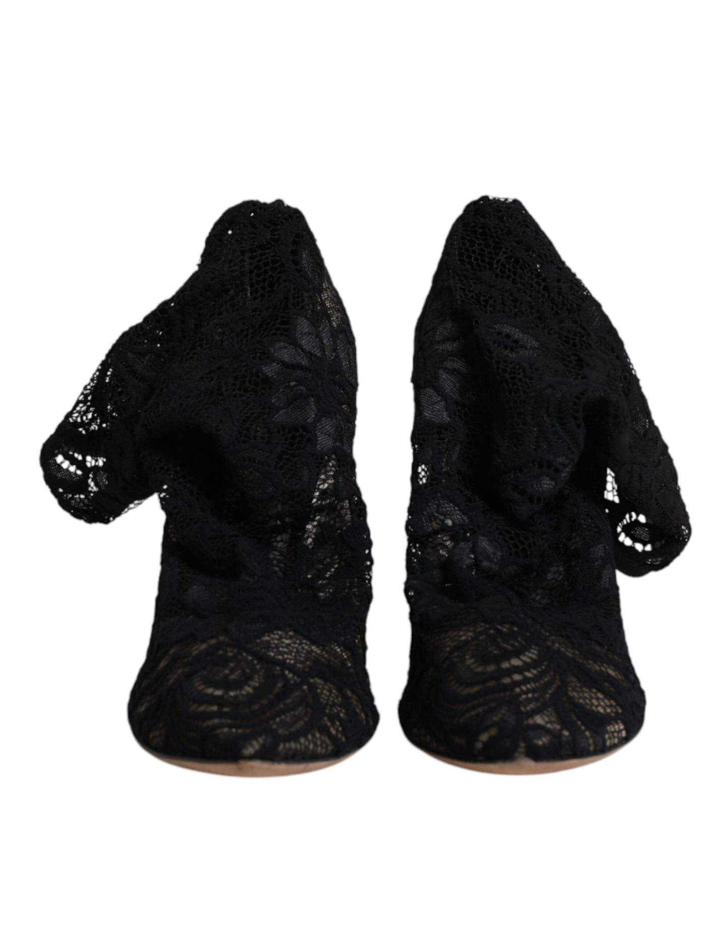 Dolce & Gabbana Black Lace Stretch Heels Mid Calf Boots Shoes by Dolce & Gabbana