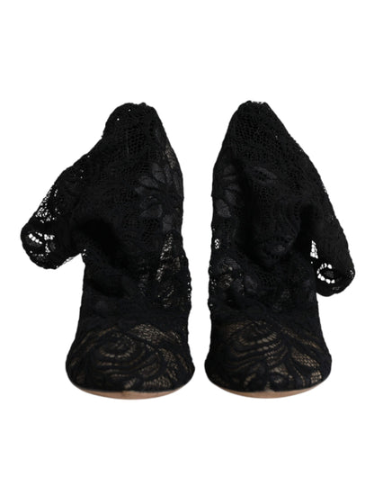 Dolce & Gabbana Black Lace Stretch Heels Mid Calf Boots Shoes by Dolce & Gabbana