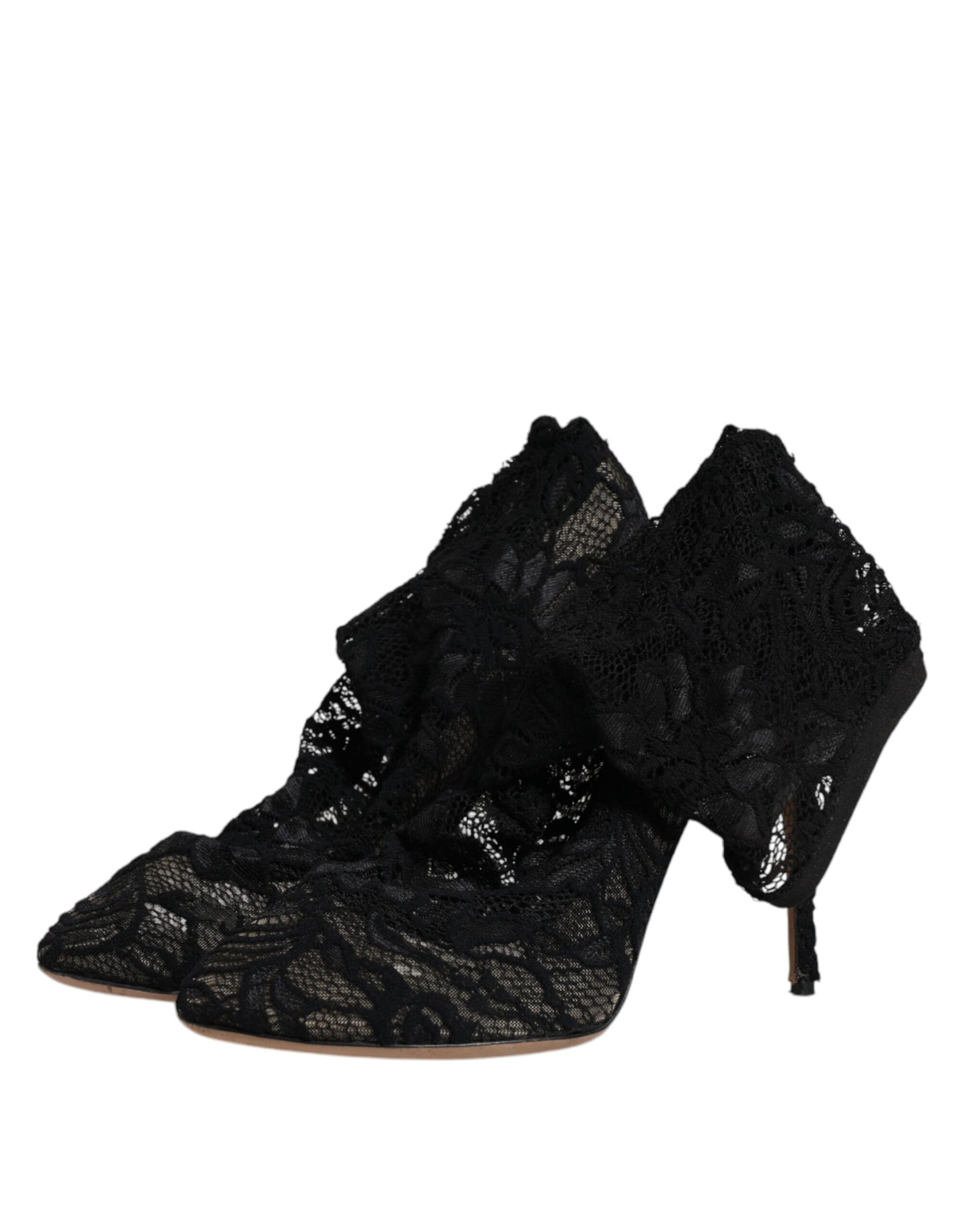 Dolce & Gabbana Black Lace Stretch Heels Mid Calf Boots Shoes by Dolce & Gabbana
