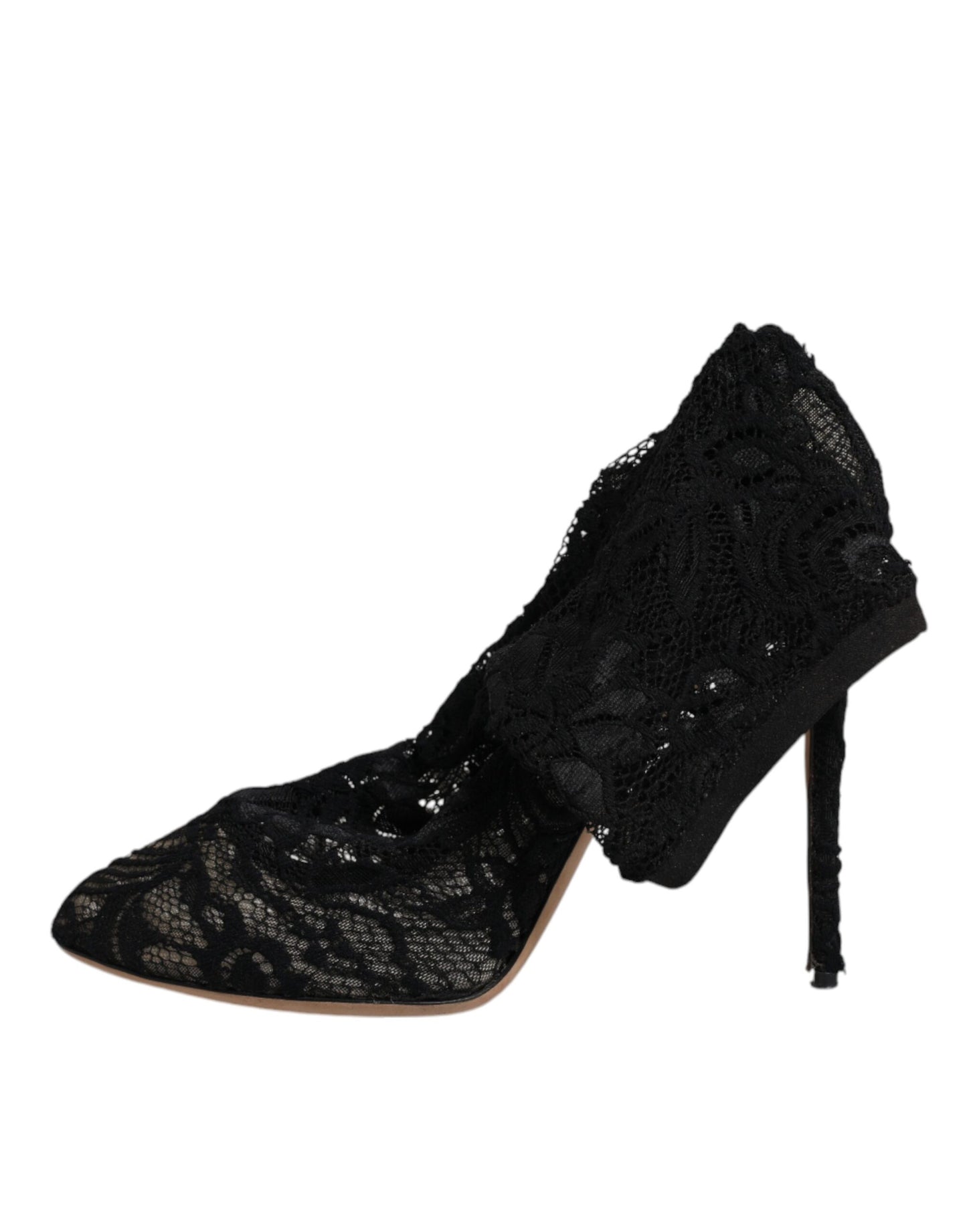 Dolce & Gabbana Black Lace Stretch Heels Mid Calf Boots Shoes by Dolce & Gabbana