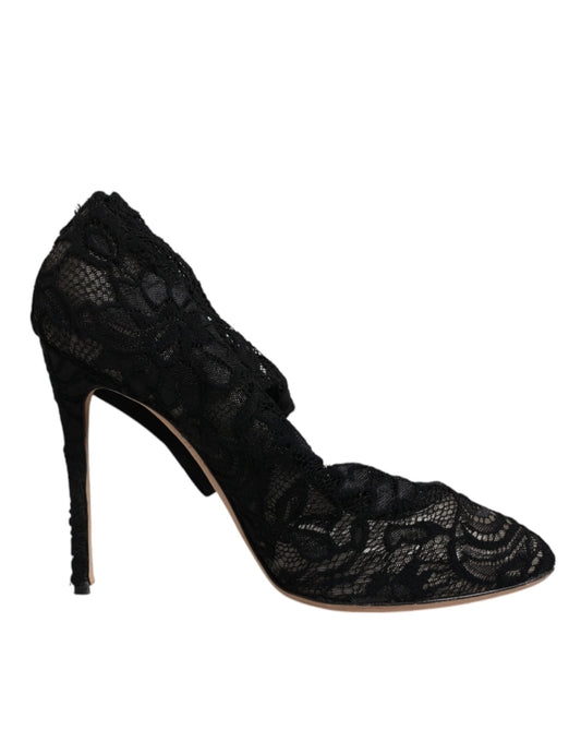 Dolce & Gabbana Black Lace Stretch Heels Mid Calf Boots Shoes by Dolce & Gabbana