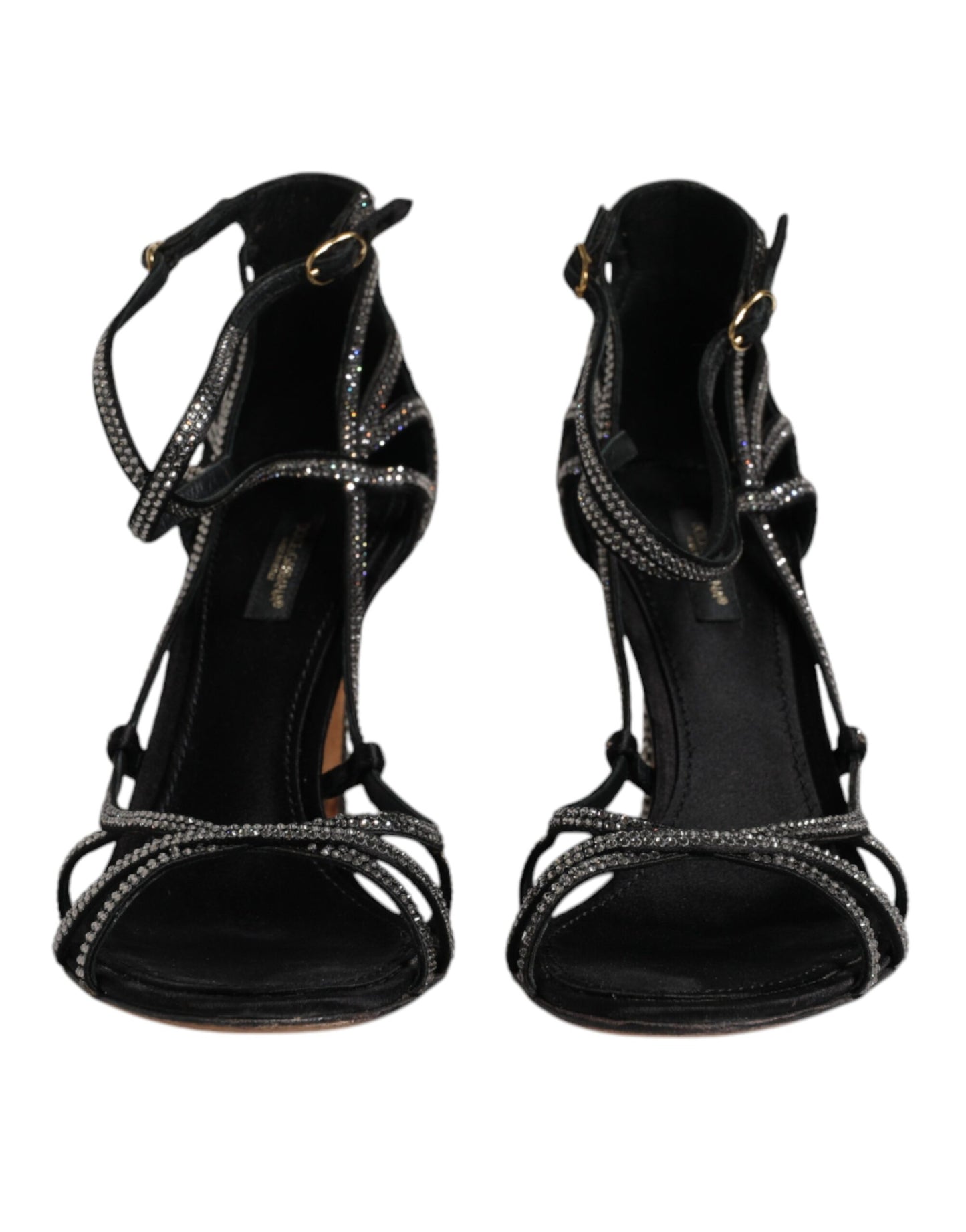 Dolce & Gabbana Black Strass Ankle Strap Heels Sandals Shoes by Dolce & Gabbana