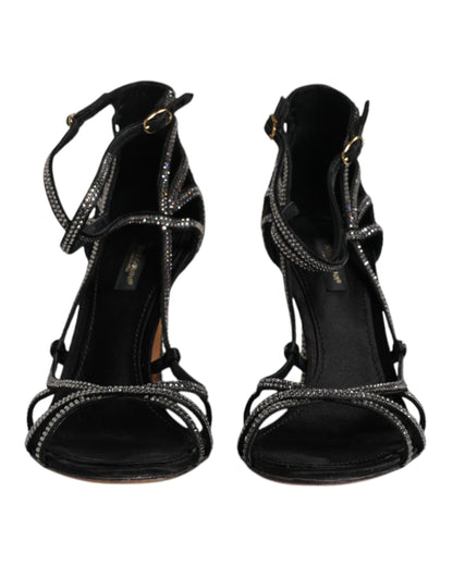 Dolce & Gabbana Black Strass Ankle Strap Heels Sandals Shoes by Dolce & Gabbana