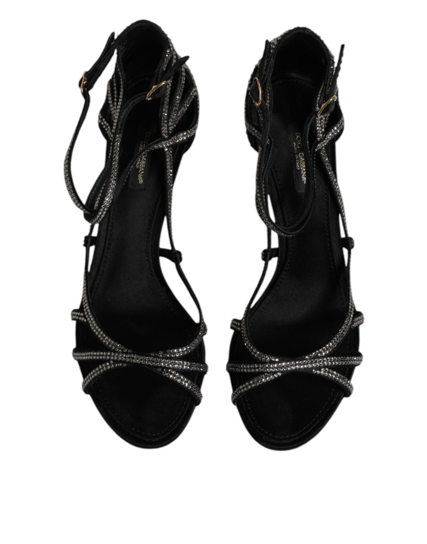 Dolce & Gabbana Black Strass Ankle Strap Heels Sandals Shoes by Dolce & Gabbana