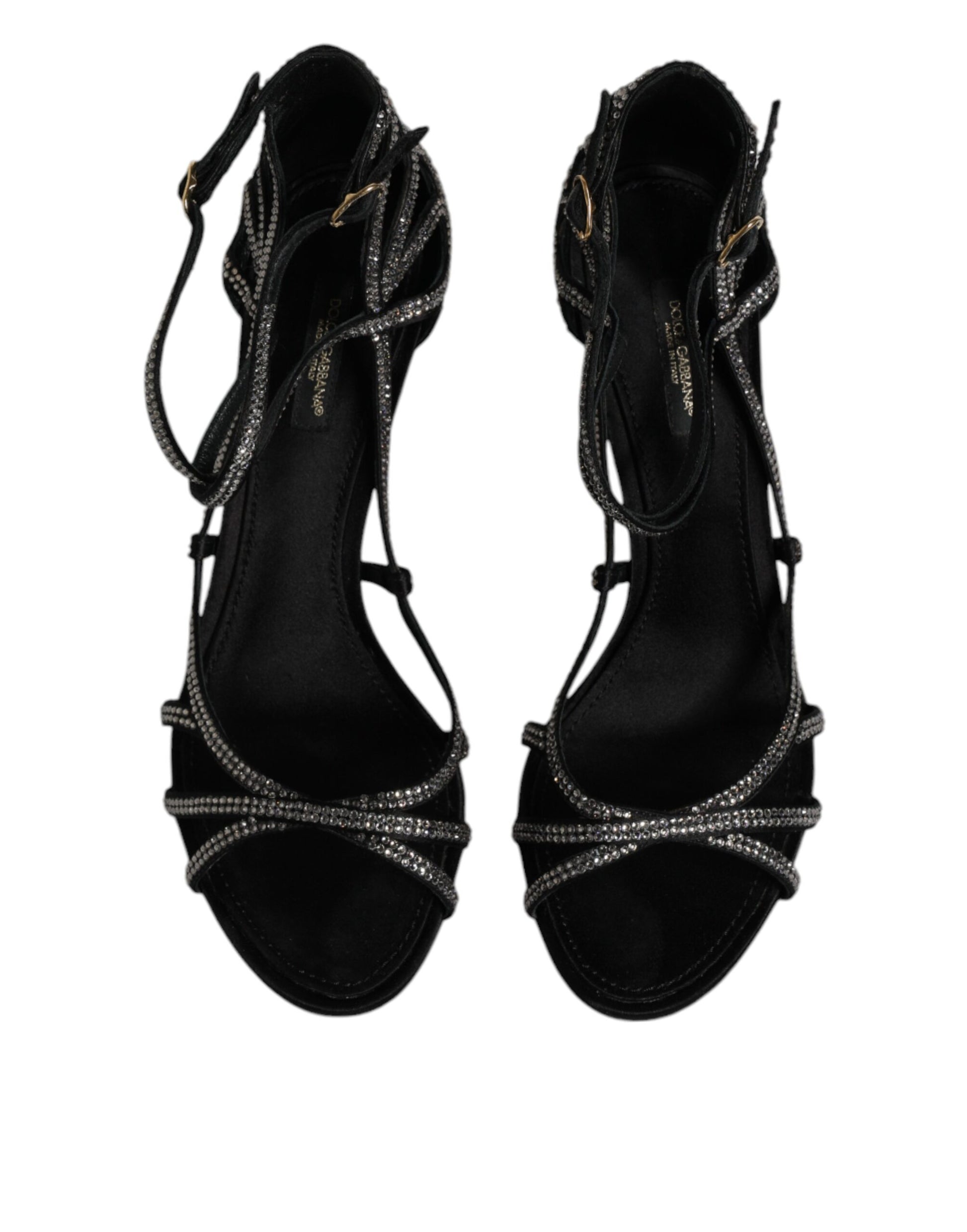 Dolce & Gabbana Black Strass Ankle Strap Heels Sandals Shoes by Dolce & Gabbana