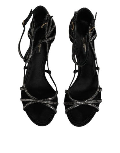 Dolce & Gabbana Black Strass Ankle Strap Heels Sandals Shoes by Dolce & Gabbana