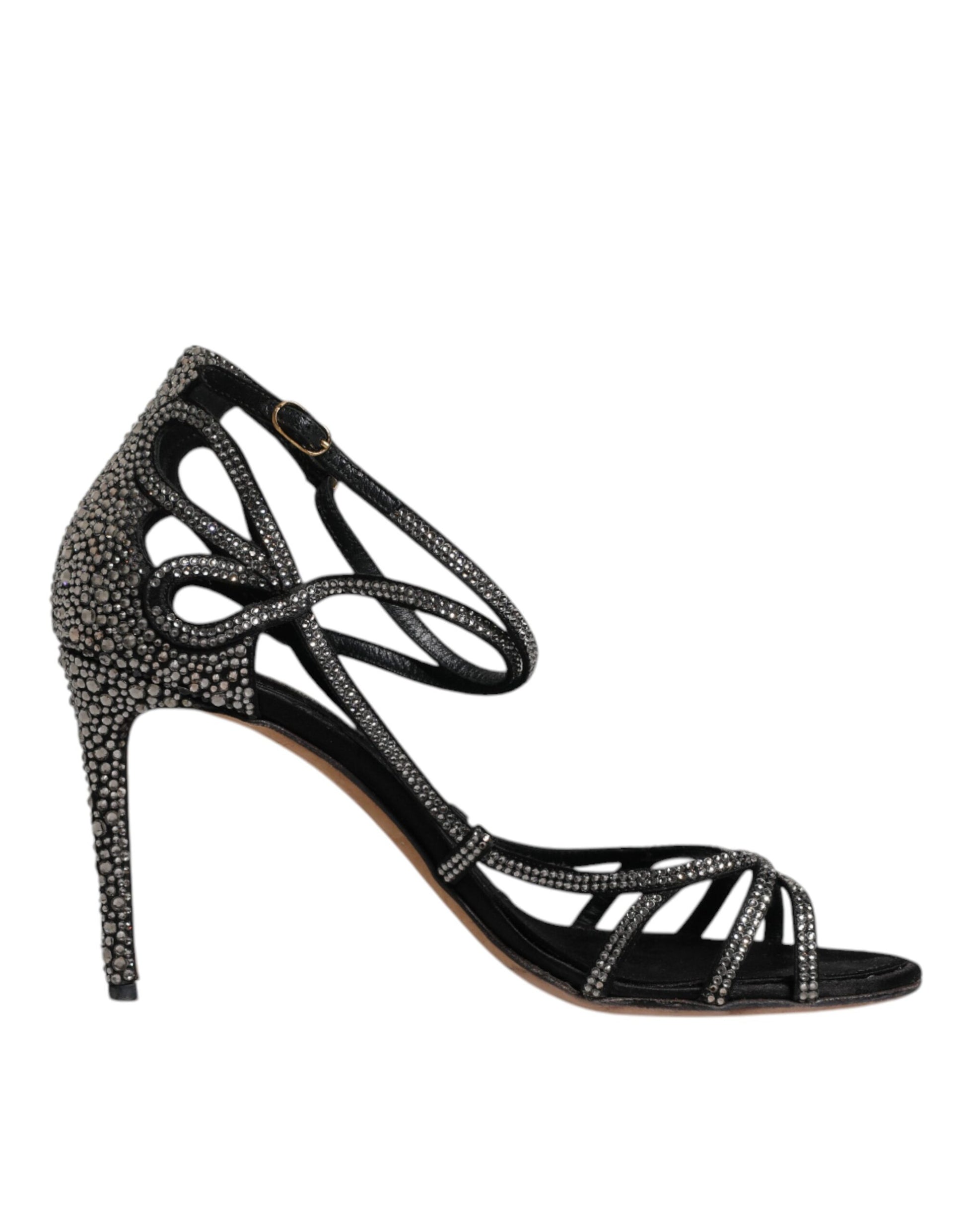 Dolce & Gabbana Black Strass Ankle Strap Heels Sandals Shoes by Dolce & Gabbana