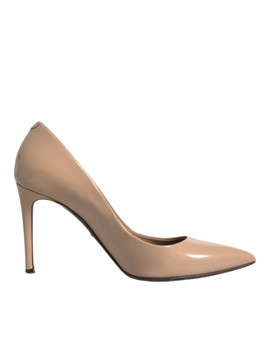 Escarpins à talons aiguilles en cuir verni beige Dolce &amp; Gabbana