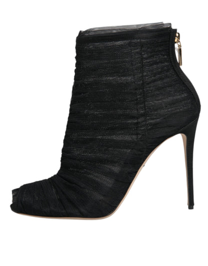 Dolce & Gabbana Black Mesh Stiletto Heels Ankle Boots Shoes by Dolce & Gabbana
