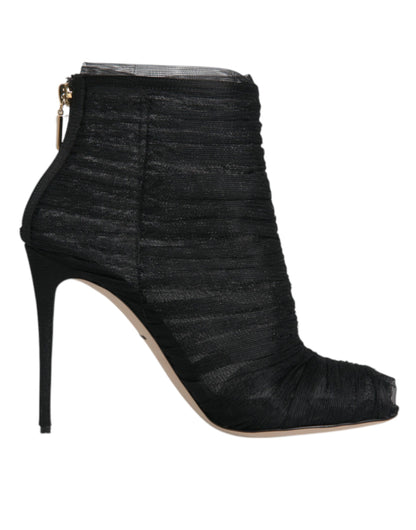 Dolce & Gabbana Black Mesh Stiletto Heels Ankle Boots Shoes by Dolce & Gabbana