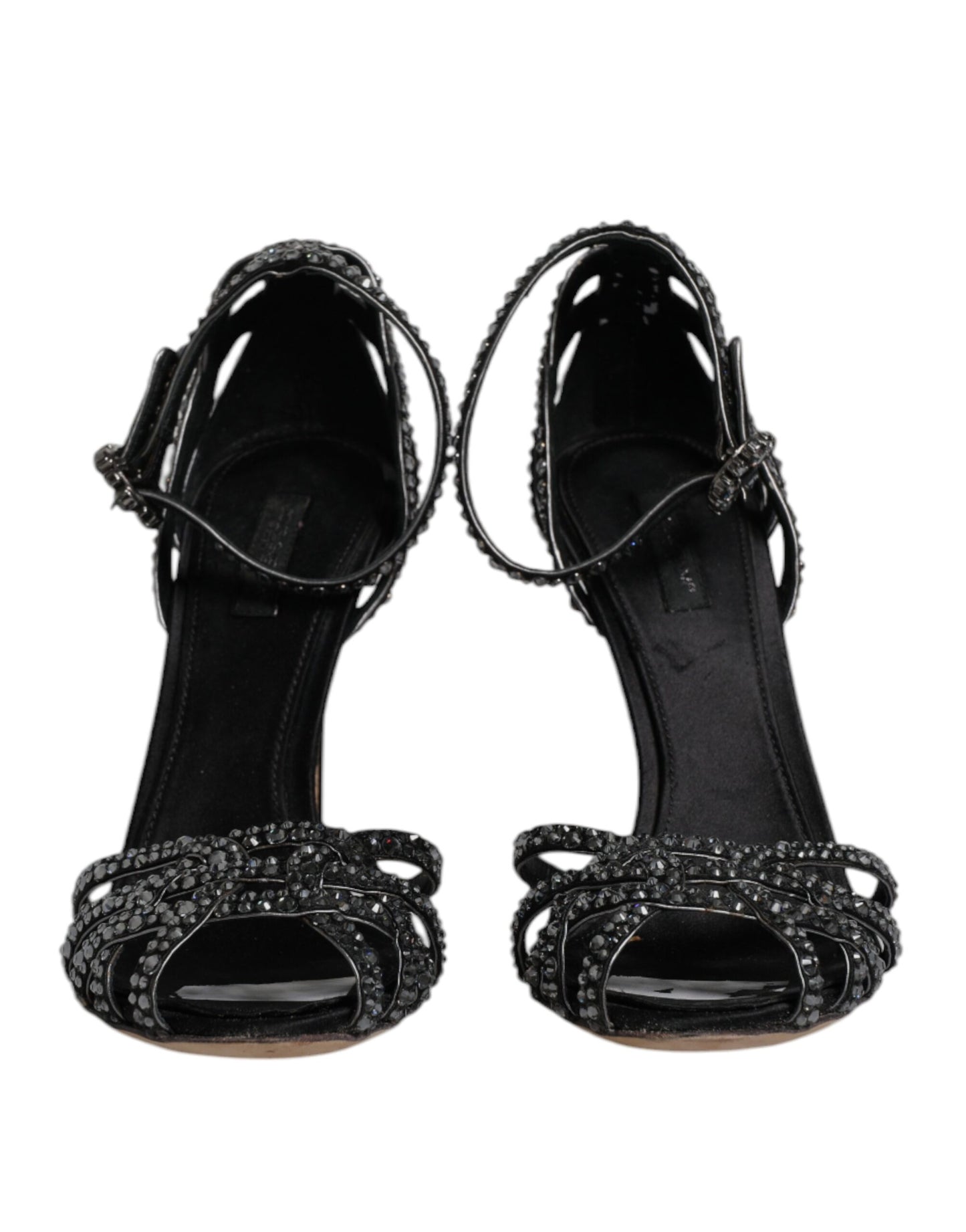 Dolce & Gabbana Black Strass Ankle Strap Heels Sandals Shoes by Dolce & Gabbana