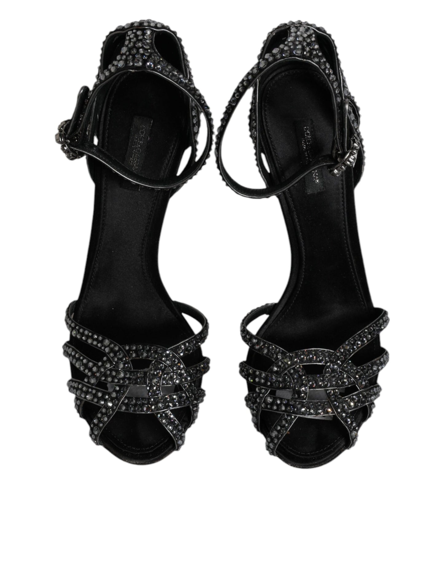 Dolce & Gabbana Black Strass Ankle Strap Heels Sandals Shoes by Dolce & Gabbana