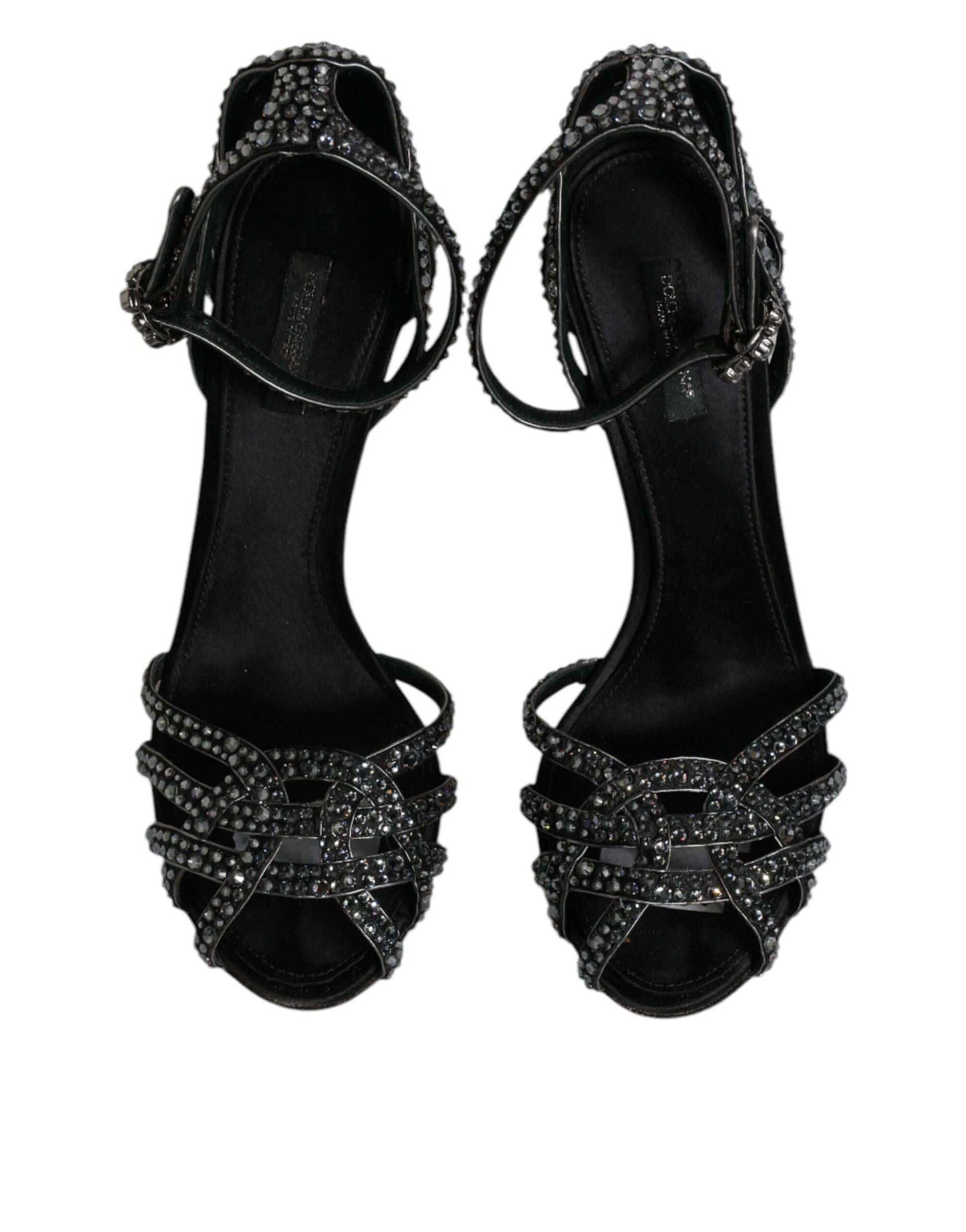 Dolce & Gabbana Black Strass Ankle Strap Heels Sandals Shoes by Dolce & Gabbana
