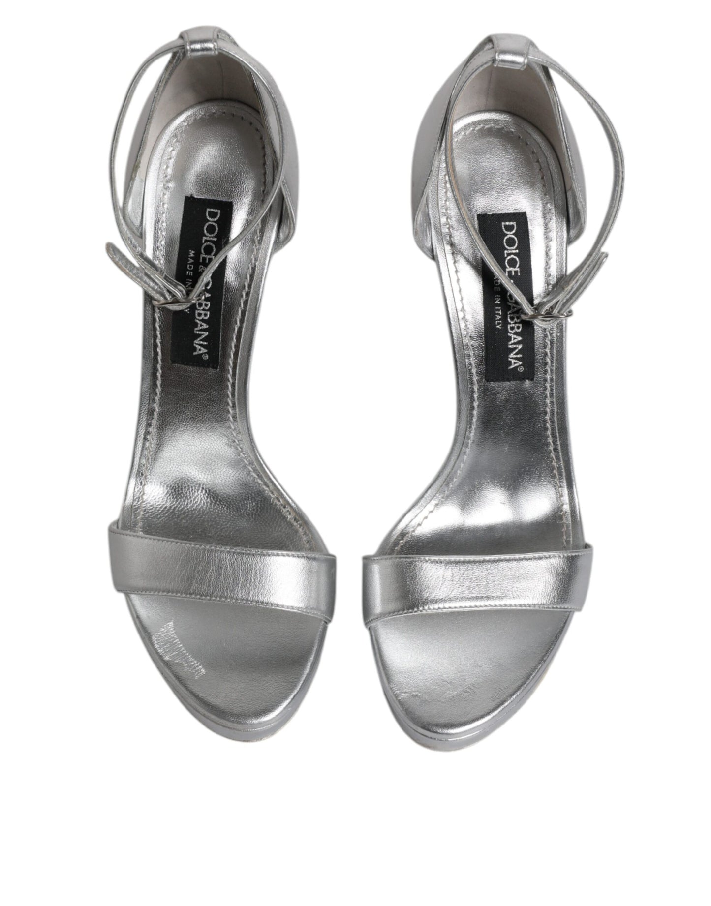 Dolce & Gabbana Silver Leather Platform Keira Sandals Shoes by Dolce & Gabbana