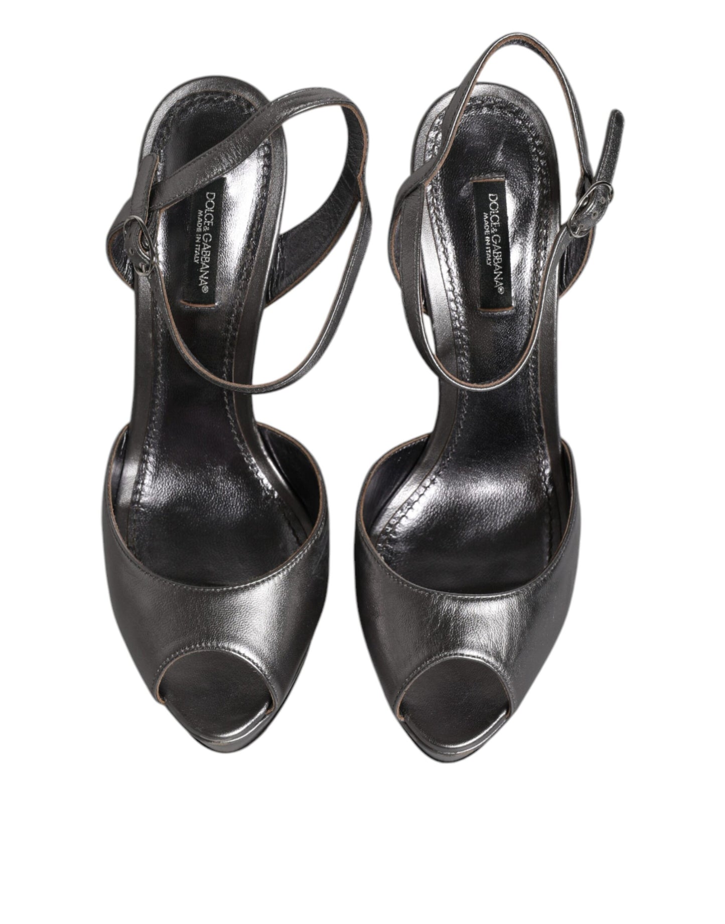 Dolce & Gabbana Silver Leather Platform Heels Sandals Shoes by Dolce & Gabbana