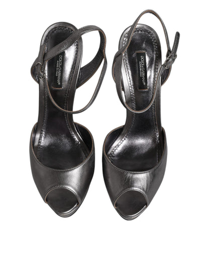 Dolce & Gabbana Silver Leather Platform Heels Sandals Shoes by Dolce & Gabbana