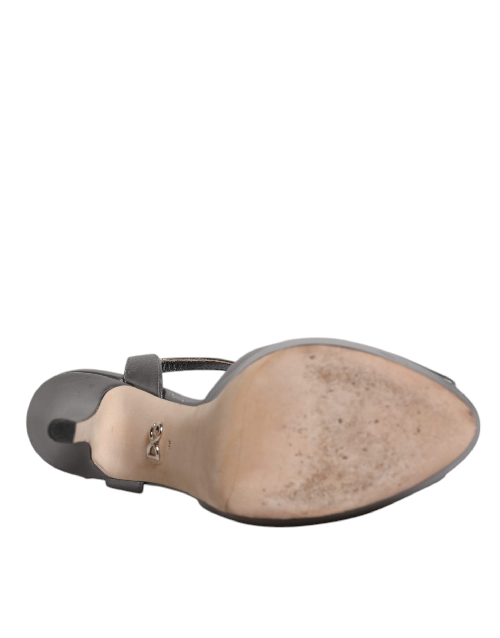 Dolce & Gabbana Silver Leather Platform Heels Sandals Shoes by Dolce & Gabbana