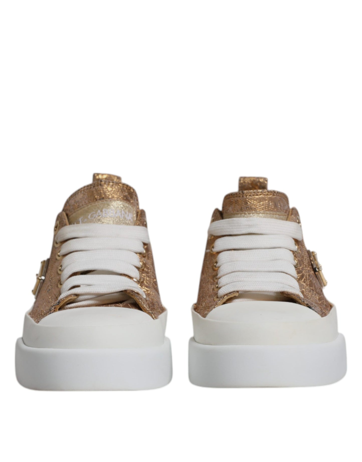 Dolce & Gabbana Gold White Logo Low Top Sneakers Shoes by Dolce & Gabbana