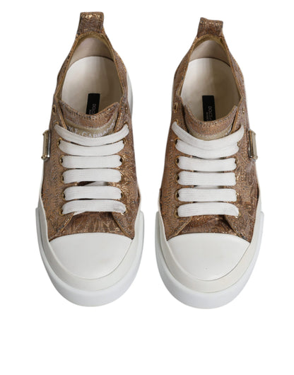 Dolce & Gabbana Gold White Logo Low Top Sneakers Shoes by Dolce & Gabbana