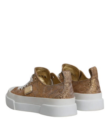 Dolce & Gabbana Gold White Logo Low Top Sneakers Shoes by Dolce & Gabbana