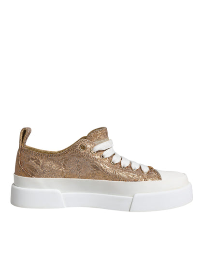 Dolce & Gabbana Gold White Logo Low Top Sneakers Shoes by Dolce & Gabbana