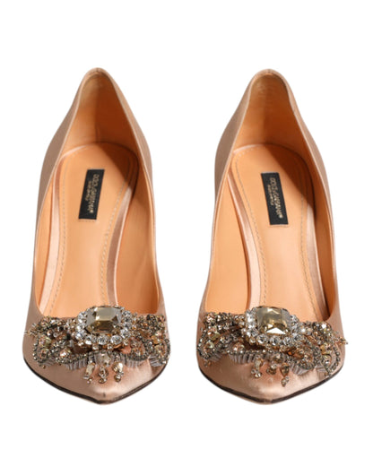 Escarpins à talons hauts Dolce &amp; Gabbana en satin beige et cristal